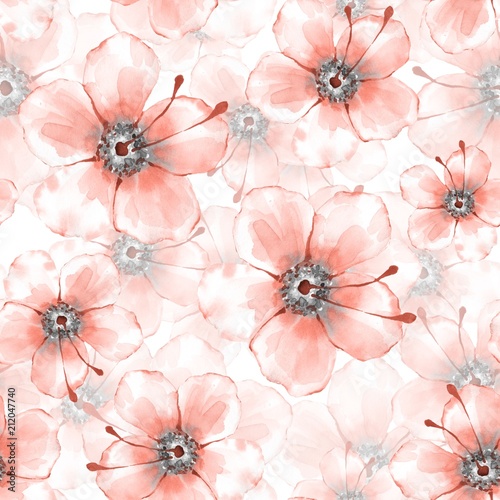 Naklejka dekoracyjna Floral seamless pattern 3. Watercolor background with delicate flowers