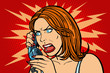 angry Woman talking on the phone. Emotions.