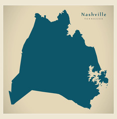 Modern Map - Nashville Tennessee city of the USA