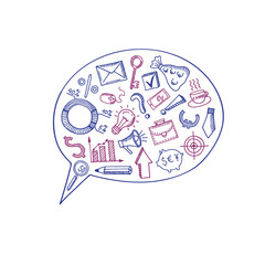 Wall Mural - vector business doodle icons in speech bubble concept illustration