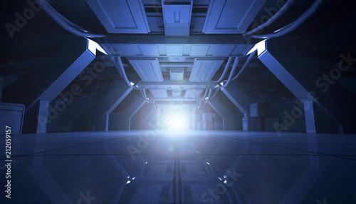 3d Rendering Of Abstract Dark Blue Sci Fi Futuristic Space Station