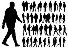  Isolated Silhouette Of Walking People Set