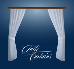 Realistic Tulle Curtains for Decoration Window. Vector illustration