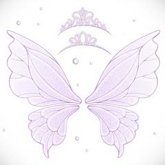 Purple magic wings with two tiaras bundled isolated on a white background 