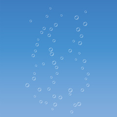 Poster - Air bubbles flow on blue sea background. Oxygen in water, sea, aquarium. Fizzy drink.