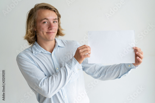 Smiling Welcoming Guy Sharing Good News Long Haired Blonde Man