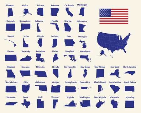 outline map of the united states of america. 50 states of the usa. us map with state borders. silhou