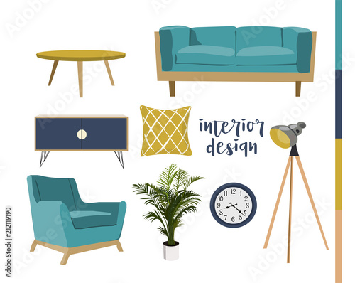 Vector Mid Century Modern Furniture Home House Interior Design Vector Mid Century Modern Furniture Home House Interior Design 1960s 1950s Style