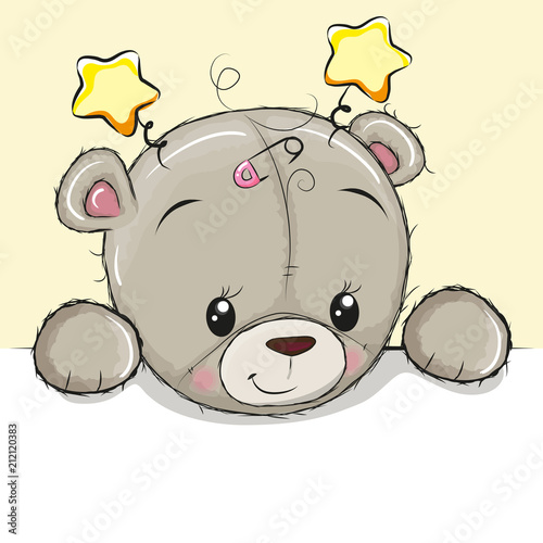 Fototapeta na szkło Drawing Teddy bear on a yellow background