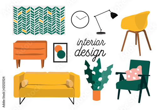 Vector Mid Century Modern Furniture Home House Interior Design