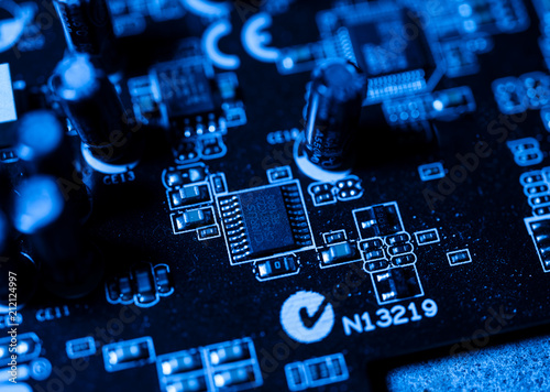 Electronic Circuits In Futuristic Technology Concept On Mainboard