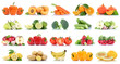 Früchte Obst und Gemüse Sammlung Apfel Birnen Orange Bananen Erdbeeren Farben frische Freisteller freigestellt isoliert
