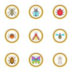 Wall Mural - Colorful insects icons set. Cartoon set of 9 colorful insects vector icons for web isolated on white background