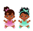 © sandybar - Vector cute little baby African American ballerinas in  tutu dresses.