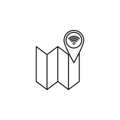 Poster - wifi signal in map pin icon. Element of sosial media network icon for mobile concept and web apps. Thin line wifi signal in map pin