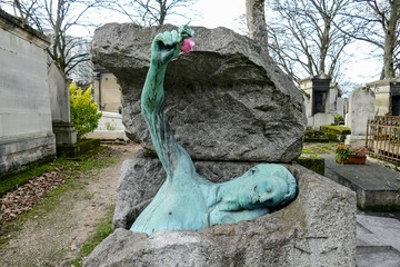 Cimetiere du Pere Lachaise typical french cemetery, Photo image a Beautiful panoramic view of Paris Metropolitan City