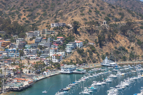 Fotografie, Obraz Overhead bay view of Avalon harbor with casino, yacht club, sailboats and yachts