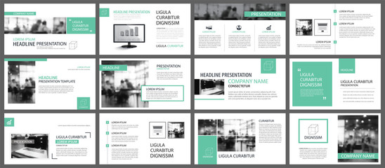 green presentation templates for slide infographics elements background. use for business annual rep