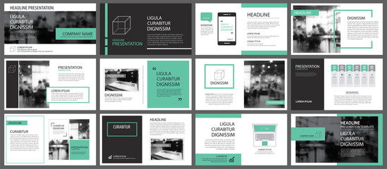 Wall Mural - green presentation templates for slide infographics elements background. use for business annual rep