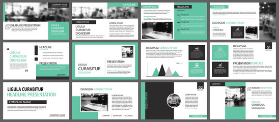Wall Mural - green presentation templates for slide infographics elements background. use for business annual rep