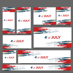 Social media banner set, Creative American flag design with text 4th of July for Independence Day concept.