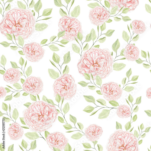 Seamless pattern with watercolor  roses flowers.