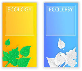 Wall Mural - Two ecology backgrounds with paper art leaves.