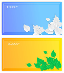 Wall Mural - Two ecology backgrounds with paper art leaves.