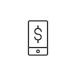 © alekseyvanin - Smartphone with dollar outline icon. linear style sign for mobile concept and web design. Mobile Payment simple line vector icon. Symbol, logo illustration. Pixel perfect vector graphics