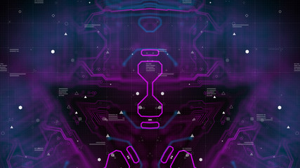 Poster - Symmetry pattern. Dark Purple Violet and Blue Microchip backdrop. Abstract background. Digital technology. PCB. Microchip link. 3d illustration. Background for computer graphic website internet.