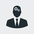 © teracreonte - Icono plano hombre de negocios y engranajes en fondo gris