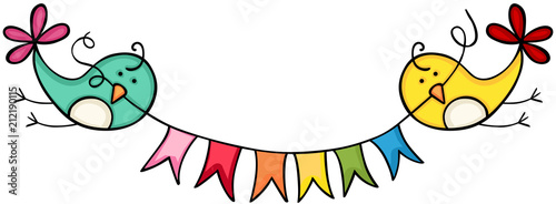 Birds holding flag banner
