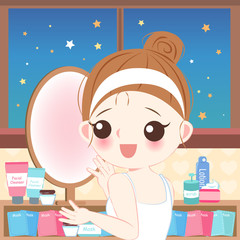 Wall Mural - cartoon skin care woman