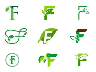 Wall Mural - leaf initials F logo set, natural green leaf symbol, initials F icon design