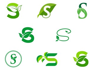 Wall Mural - leaf initials S logo set, natural green leaf symbol, initials S icon design