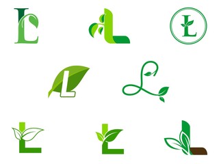 Wall Mural - leaf initials L logo set, natural green leaf symbol, initials L icon design