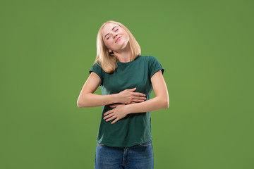 Wall Mural - happy woman. image of female model on green