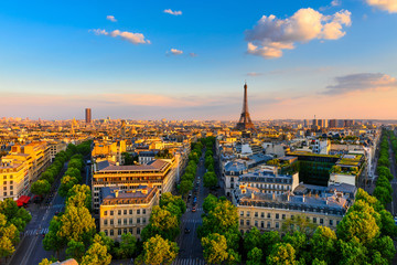 Wall Mural - skyline of paris with eiffel tower in paris, france. panoramic sunset view of paris
