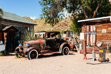 Abandoned Retro Car In Route 66 Gas Station, Arizona, Usa
