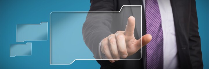 Poster - Composite image of businessman pointing against white background