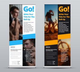 Poster - Vector black and white roll-up banner with place for photo.