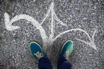Poster - Composite image of man with canvas shoes on hardwood floor