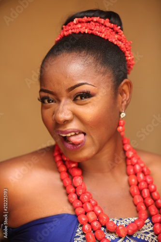 An African Female Of The Igbo Tribe In Nigeria Dressed Up For Her