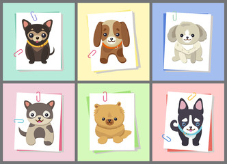 Sticker - Puppies and Dogs Poster Set Vector Illustration