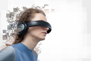 Sticker - Digital composite of woman with a virtual reality simulator