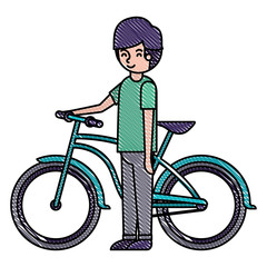 Canvas Print - young man with bicycle avatar character vector illustration design