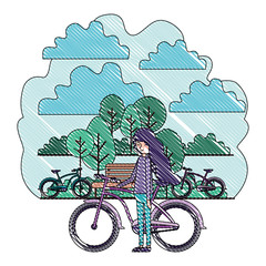 Poster - woman in the park with bicycle vector illustration design