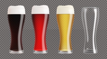 Realistic beer glasses set