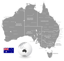 grey vector political map of australia