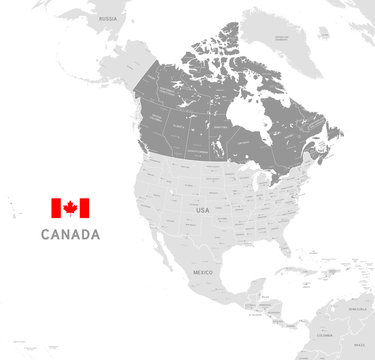 Wall Mural - Grey Vector Political Map of Canada